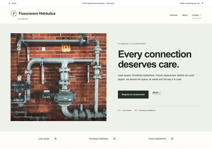 WebCodeAZ demonstration: Fluxoravero Hidráulica · Plumbing