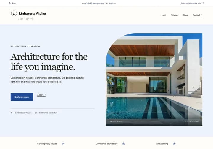 WebCodeAZ demonstration: Linharena Atelier · Architecture
