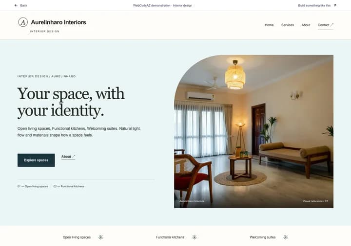 WebCodeAZ demonstration: Aurelinharo Interiors · Interior design