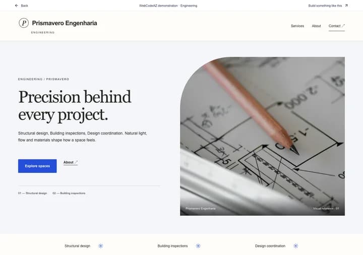 WebCodeAZ demonstration: Prismavero Engenharia · Engineering