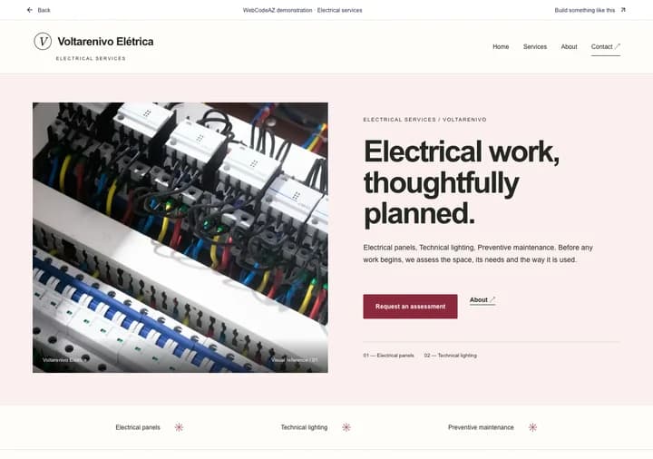 WebCodeAZ demonstration: Voltarenivo Elétrica · Electrical services