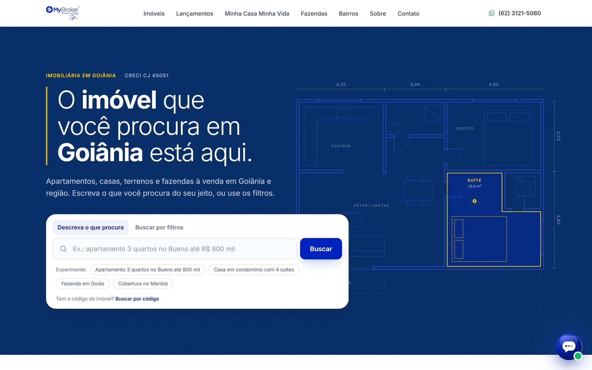 My Broker Office — Homepage with natural language property search