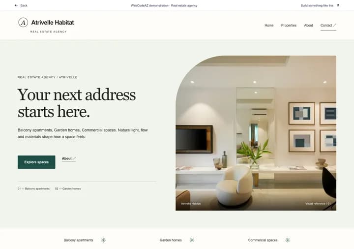 WebCodeAZ demonstration: Atrivelle Habitat · Real estate agency