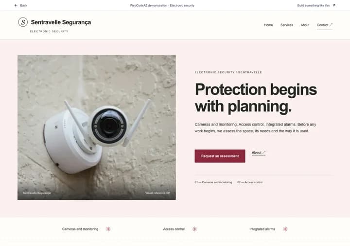 WebCodeAZ demonstration: Sentravelle Segurança · Electronic security