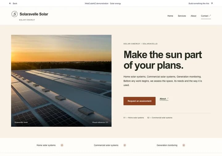 WebCodeAZ demonstration: Solaravelle Solar · Solar energy