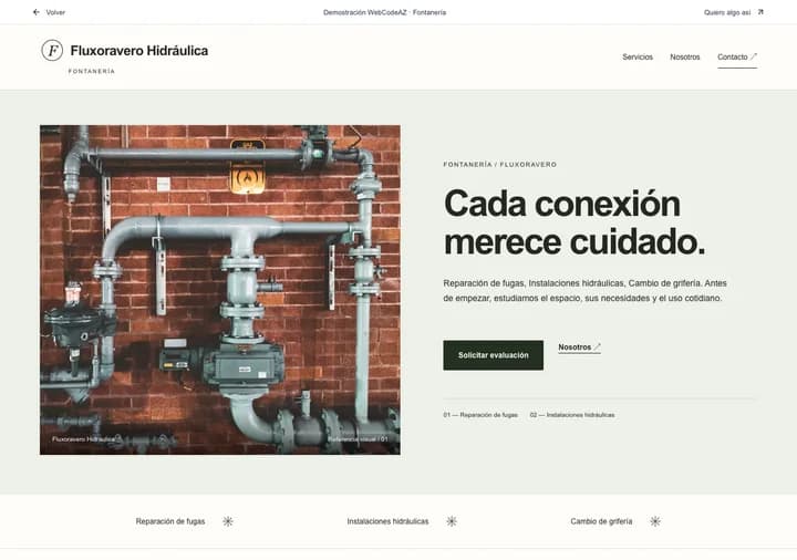 Demostración WebCodeAZ: Fluxoravero Hidráulica · Fontanería