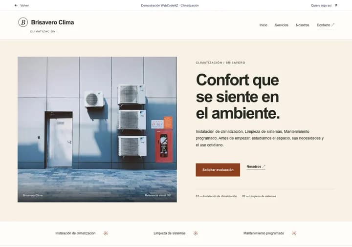 Demostración WebCodeAZ: Brisavero Clima · Climatización
