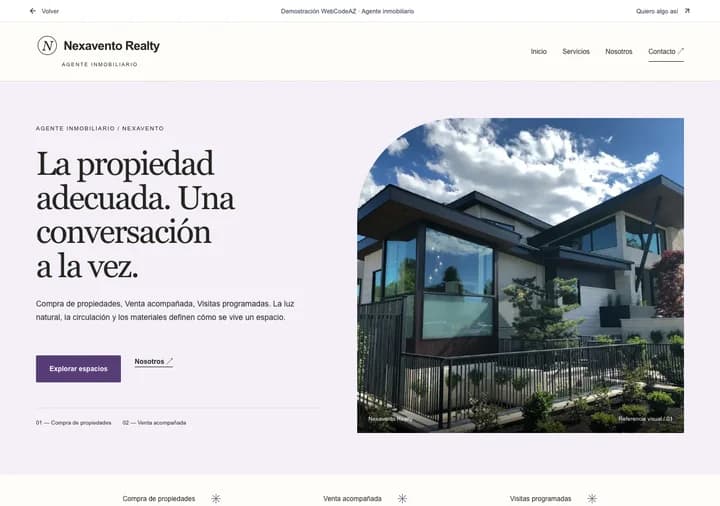 Demostración WebCodeAZ: Nexavento Realty · Agente inmobiliario