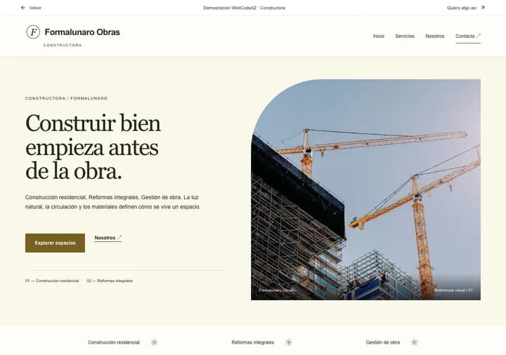 Demostración WebCodeAZ: Formalunaro Obras · Constructora