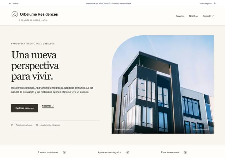 Demostración WebCodeAZ: Orbelume Residences · Promotora inmobiliaria