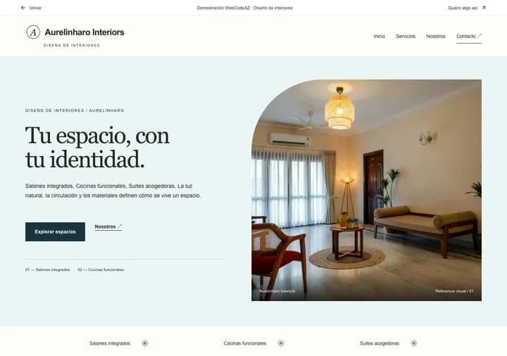 Demostración WebCodeAZ: Aurelinharo Interiors · Diseño de interiores
