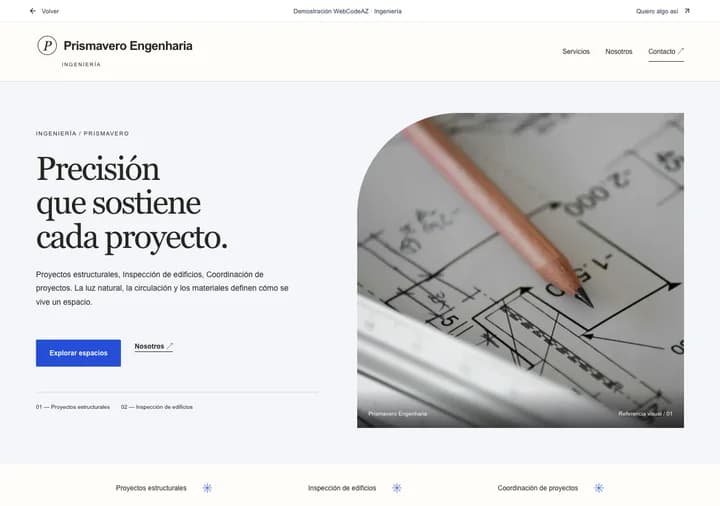 Demostración WebCodeAZ: Prismavero Engenharia · Ingeniería